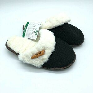 Vonmay Womens Clog Slipper Faux Fur Lined Slip On Knit Black Ivory Size 5-6